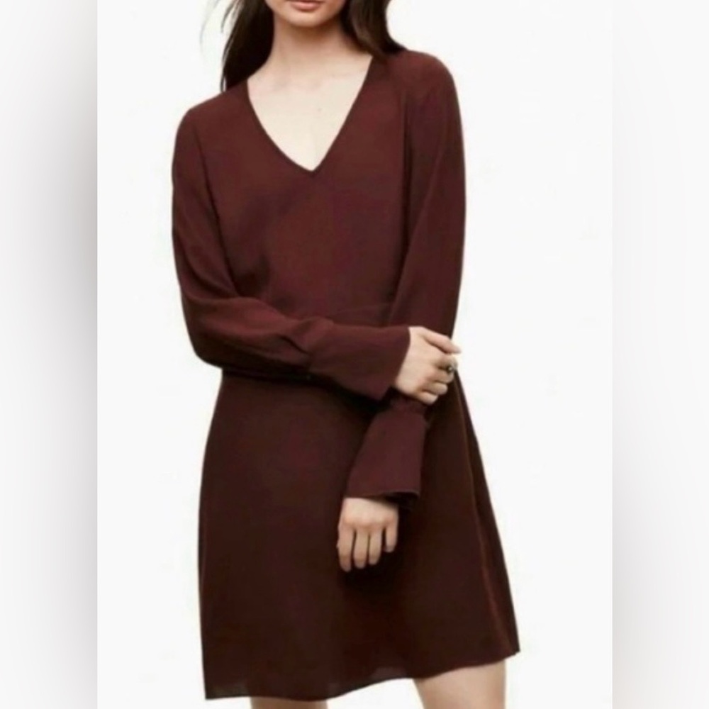 Wilfred Corrine Dress, long sleeves with button, zipper in back, rust, 0